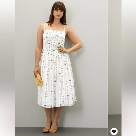 Adam Lippes Floral Pleated Midi Dress - Picture 4 of 10